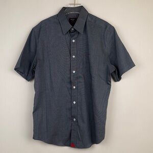 UNTUCKit Short Sleeve Petrus Wrinkle Free Button Down Slim Fit Blue Shirt Small